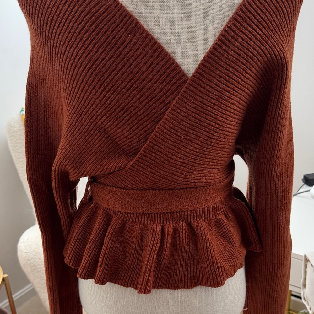 Pink Lily Chocolate V-Neck Wrap Sweater - Picture 4 of 4